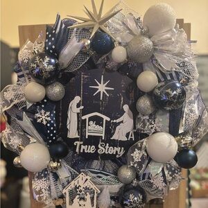 Blue and White Holiday Wreath